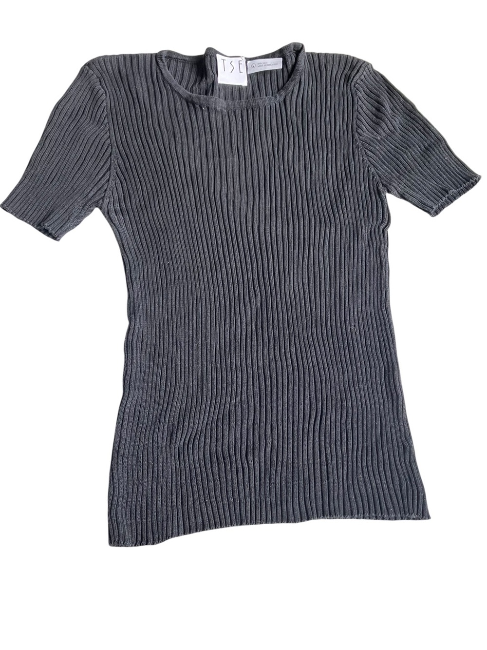 Vintage 90s TSE Ribbed Knit Tee 100% Silk Large
